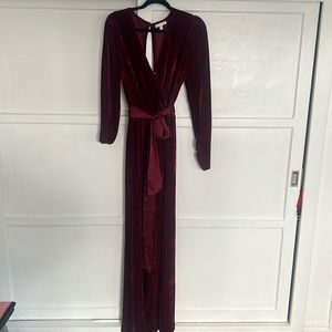 Burgundy velvet jumpsuit